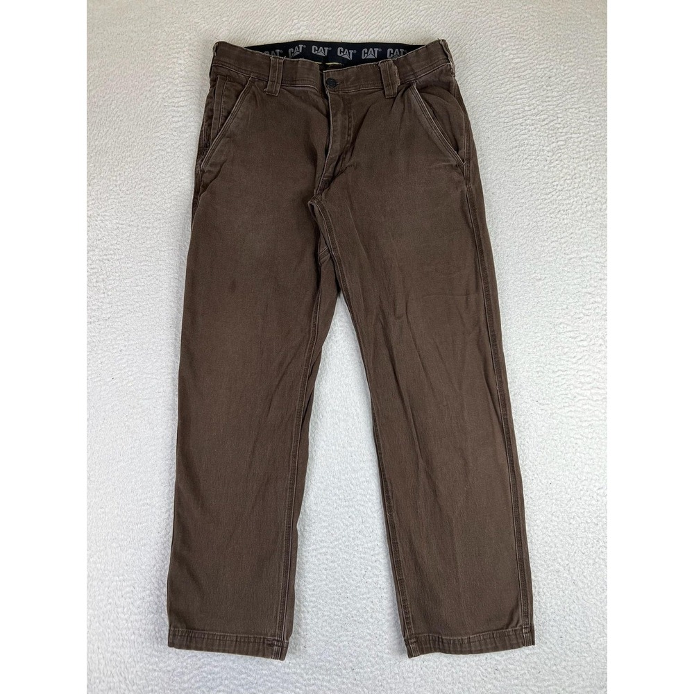 CAT Caterpillar Pants Mens 32x30 Brown Canvas Khaki Workwear Stretch Utility